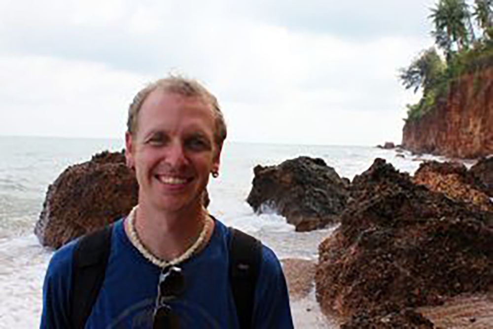 Ian enjoying the clean, unspoiled beaches of Bang Saphan Noi, Thailand