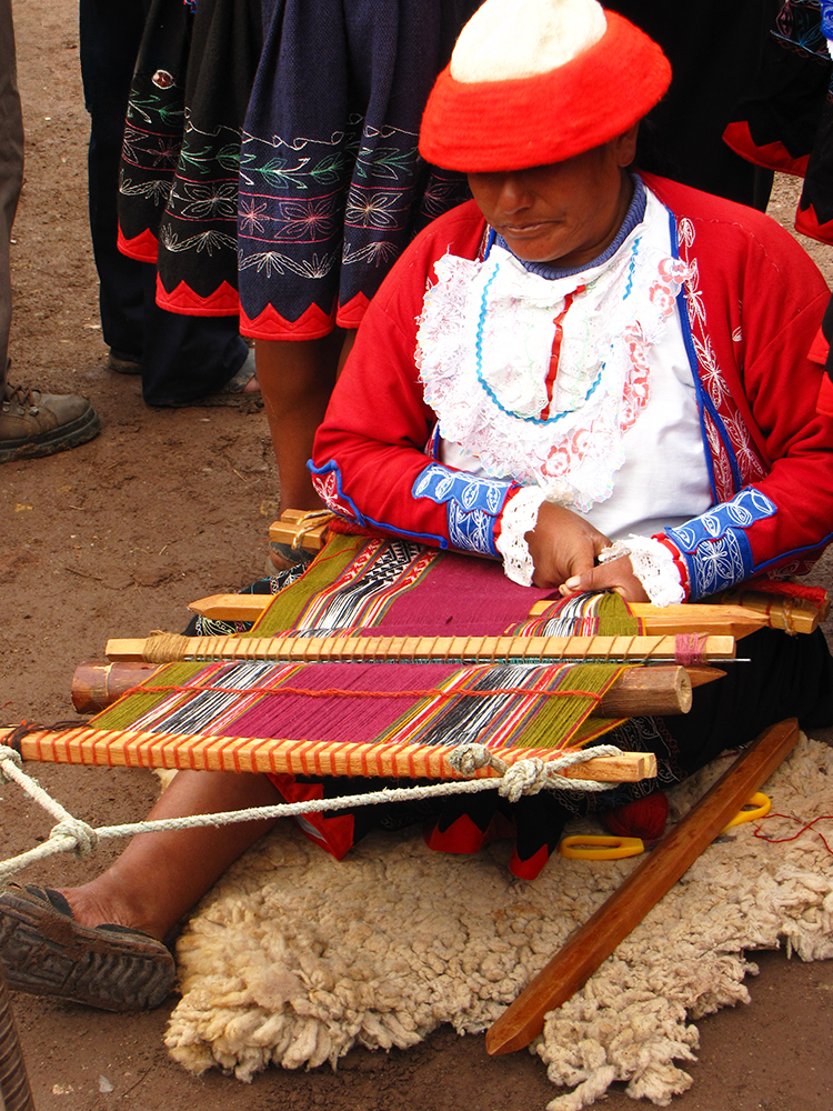 Llama Wool being woven in a local village in Peru