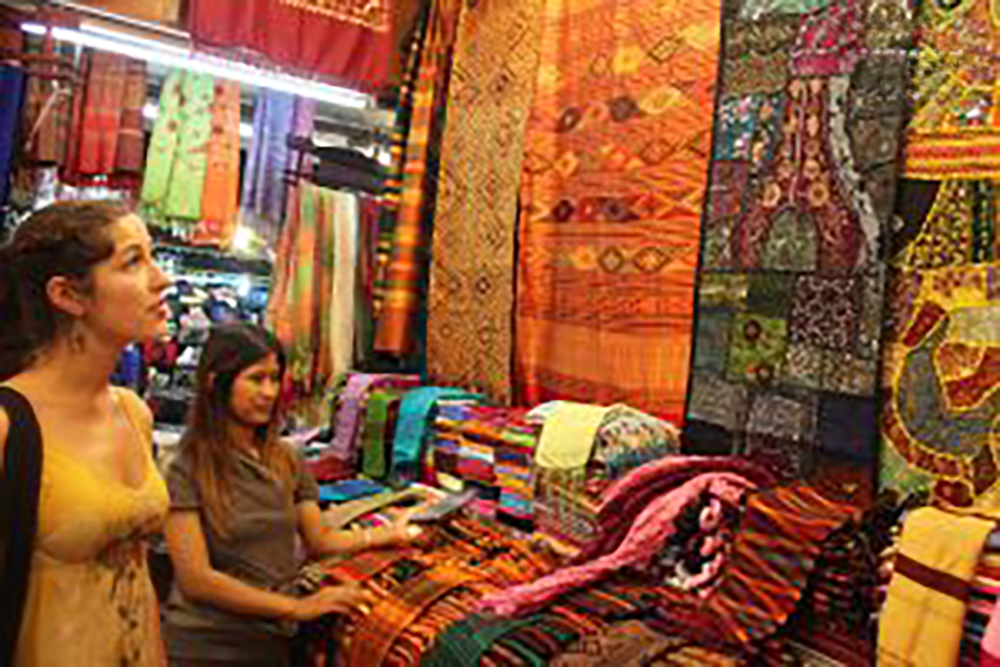 Thai Silk being sold in the night market in Chiang Mai, Thailand