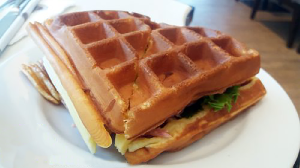Waffle sandwich from the cafe at Somerset Lake Point Hotel in Bangkok for Digital Nomads