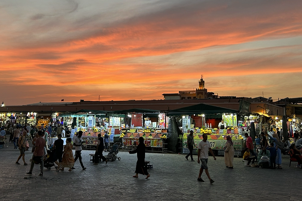 sunset in Marrakech market square - Morocco small group tour
